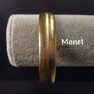Vintage Monet Bangle Bracelet, Size L, Brushed Gold Plate, 1960s